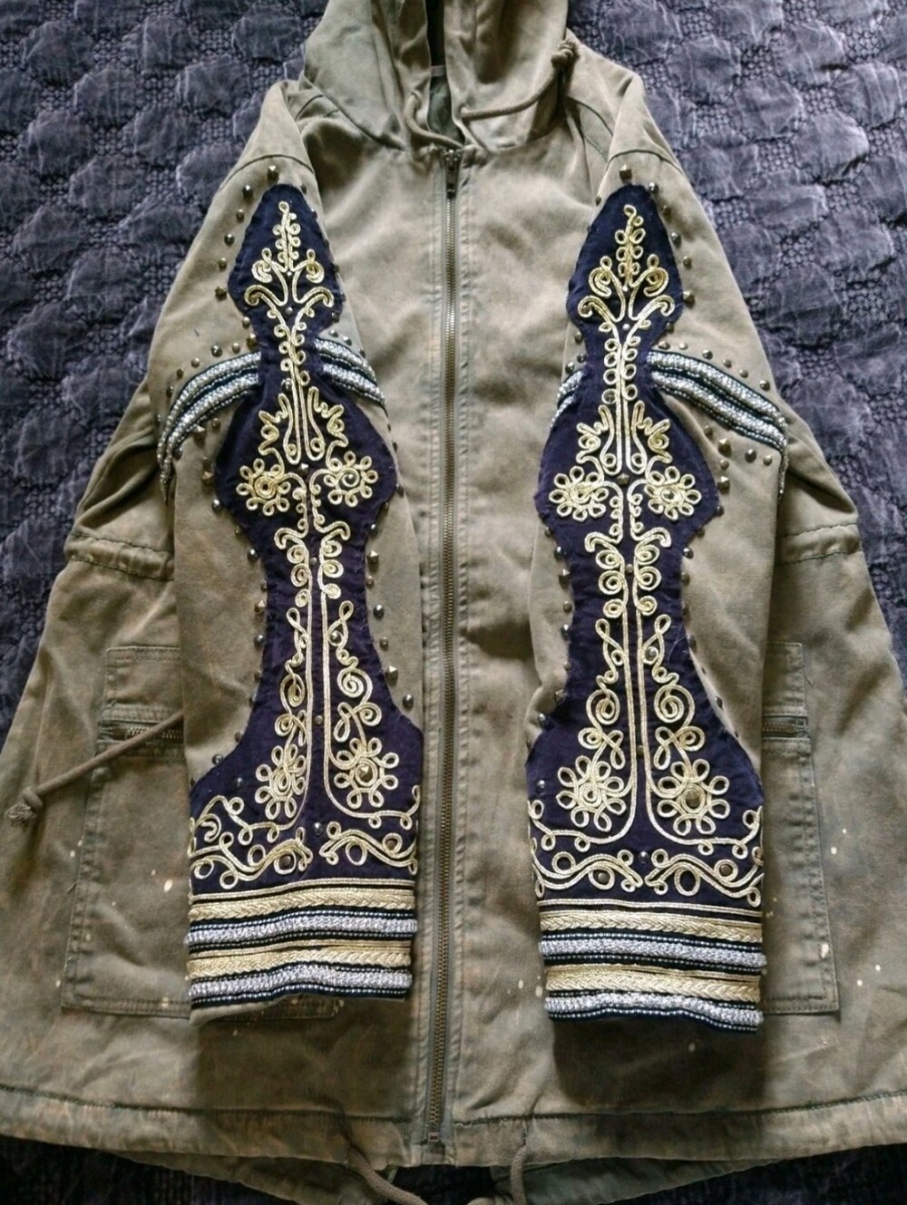 Embroidered Hooded Utility Jacket - Olive Green